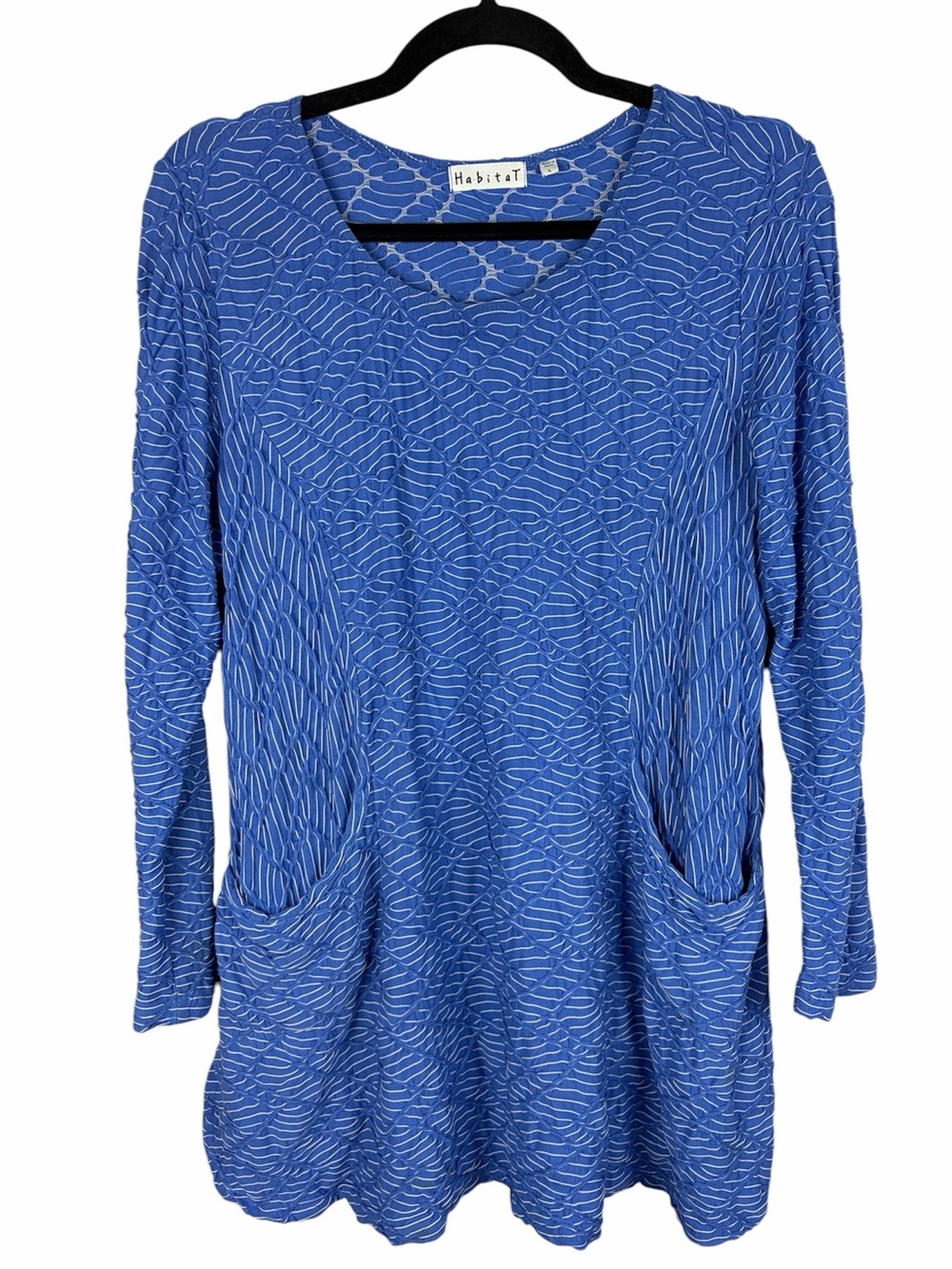 Habitat Blue Textured Wave Print Pocket Tunic Top Size Large